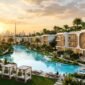 Danube Greenz luxury modern townhouses and villas with curved facades, crystal lagoon, and rooftop sky gardens in Dubai Academic City