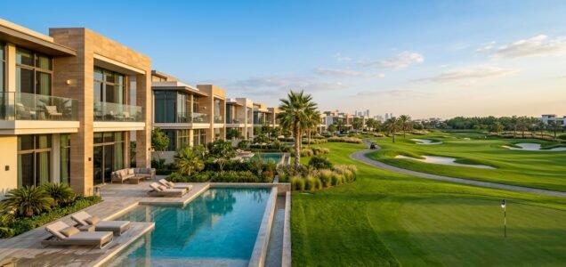 Contemporary golf-front luxury villas in Emaar South Golf Lane and Fairway Villas near DWC airport.