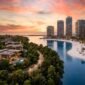 Masaar Arada luxury forest villas and Alef Seef coastal beachfront apartments in Sharjah at sunset