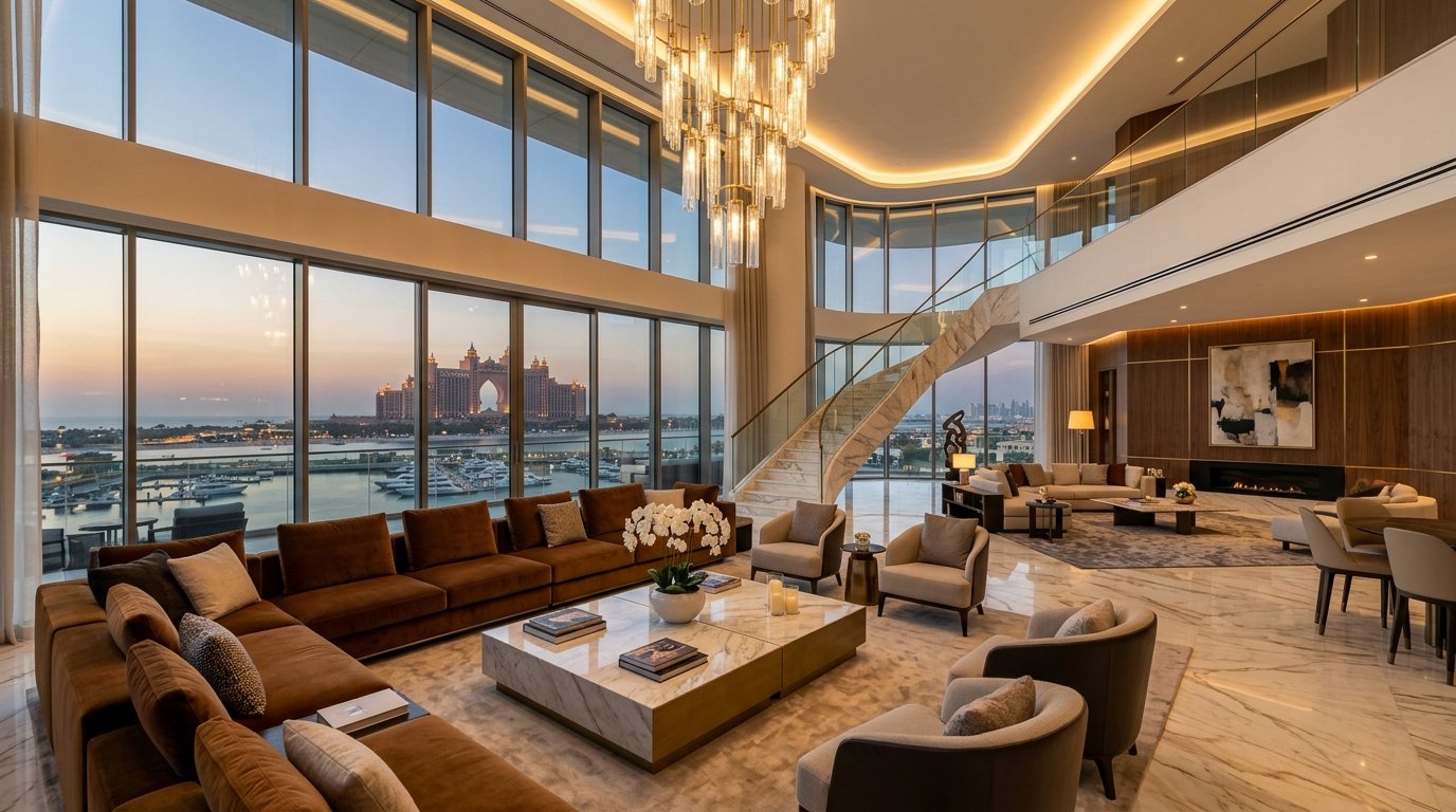 Luxury penthouse interior overlooking Palm Jumeirah qualifying for UAE Golden Visa